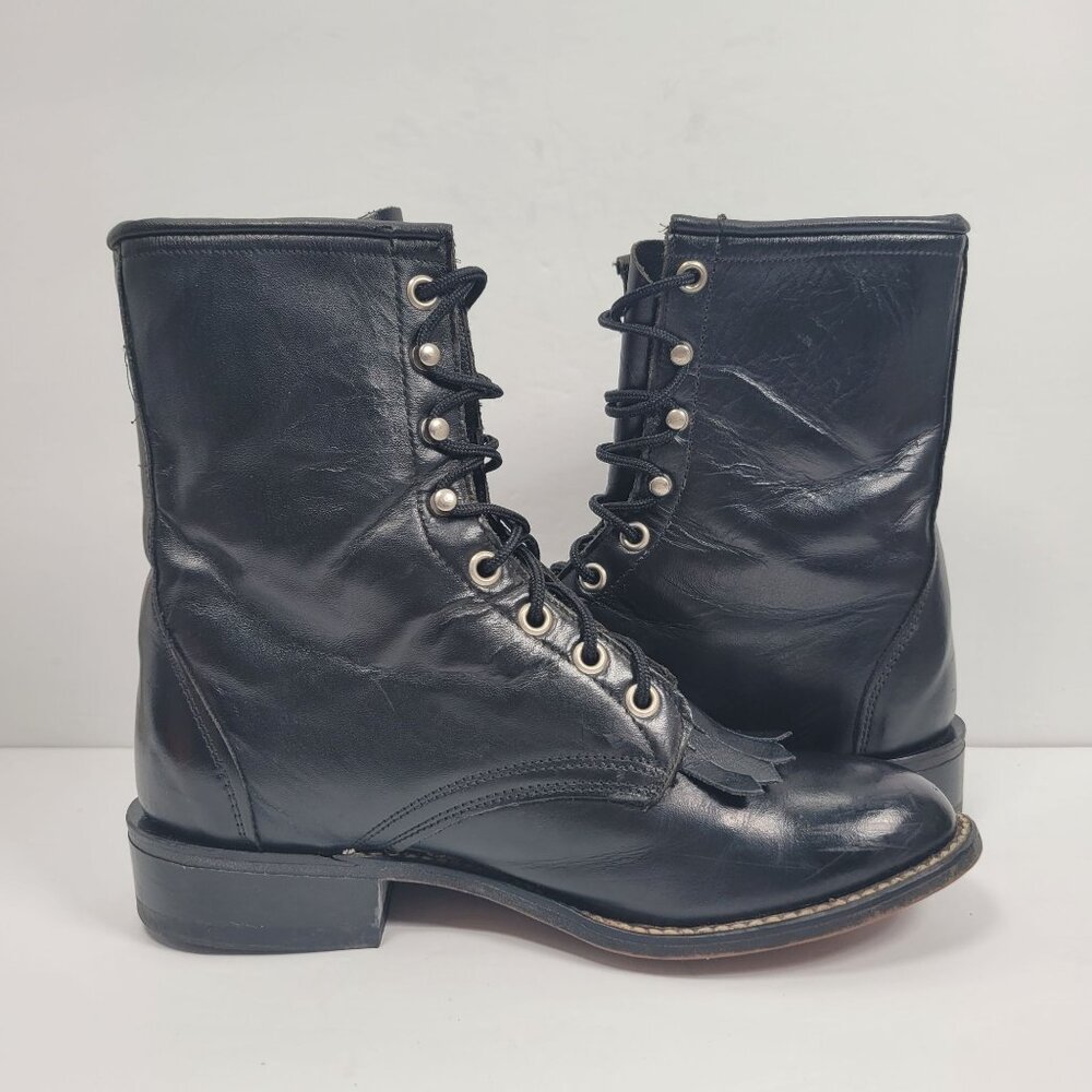 Laredo Kilte Roper Women's Black Leather Lace up Western Boots US Size 7M - Picture 5 of 12